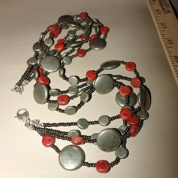Sterling Silver Natural Stone Necklace Red Jasper or Coral stamped 925 - Picture 12 of 13